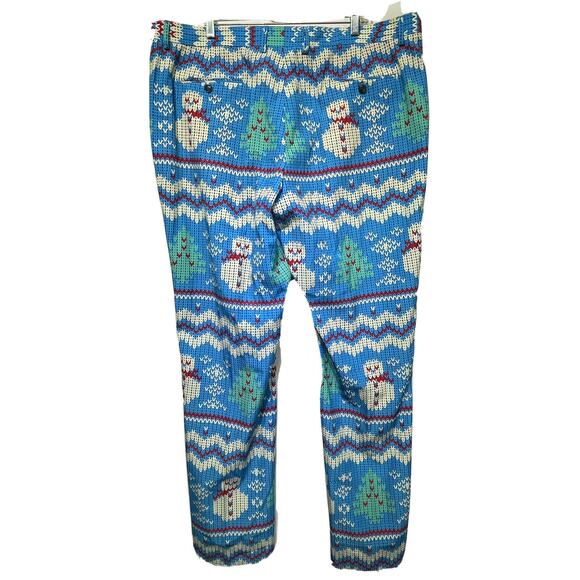 Shinesty Mens Blue White Snowman Christmas Tree Printed Dress Pants Size 42/36 - Picture 2 of 5